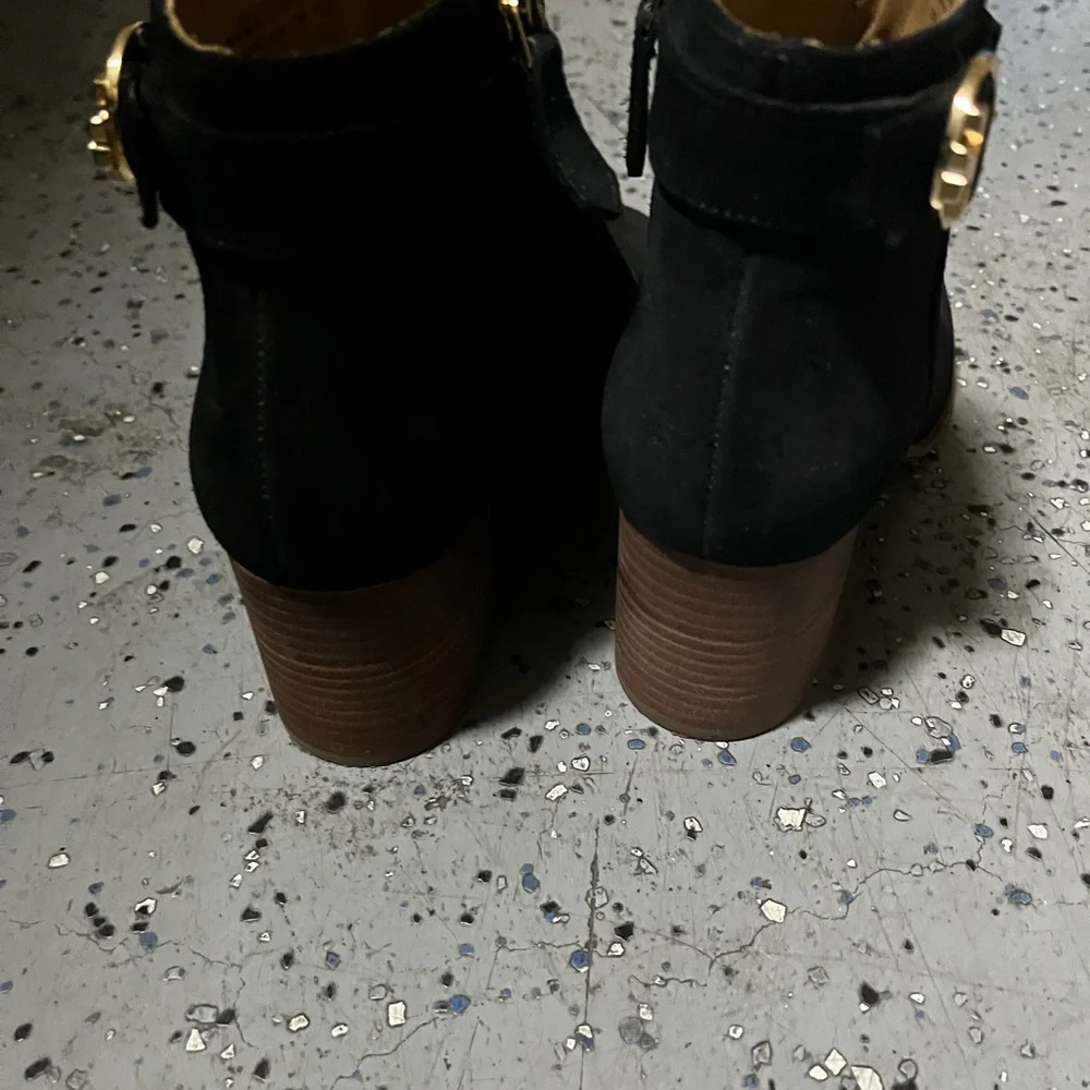 Tory Burch Black Suede Ankle Boots with Gold Accent - Picture 4 of 7